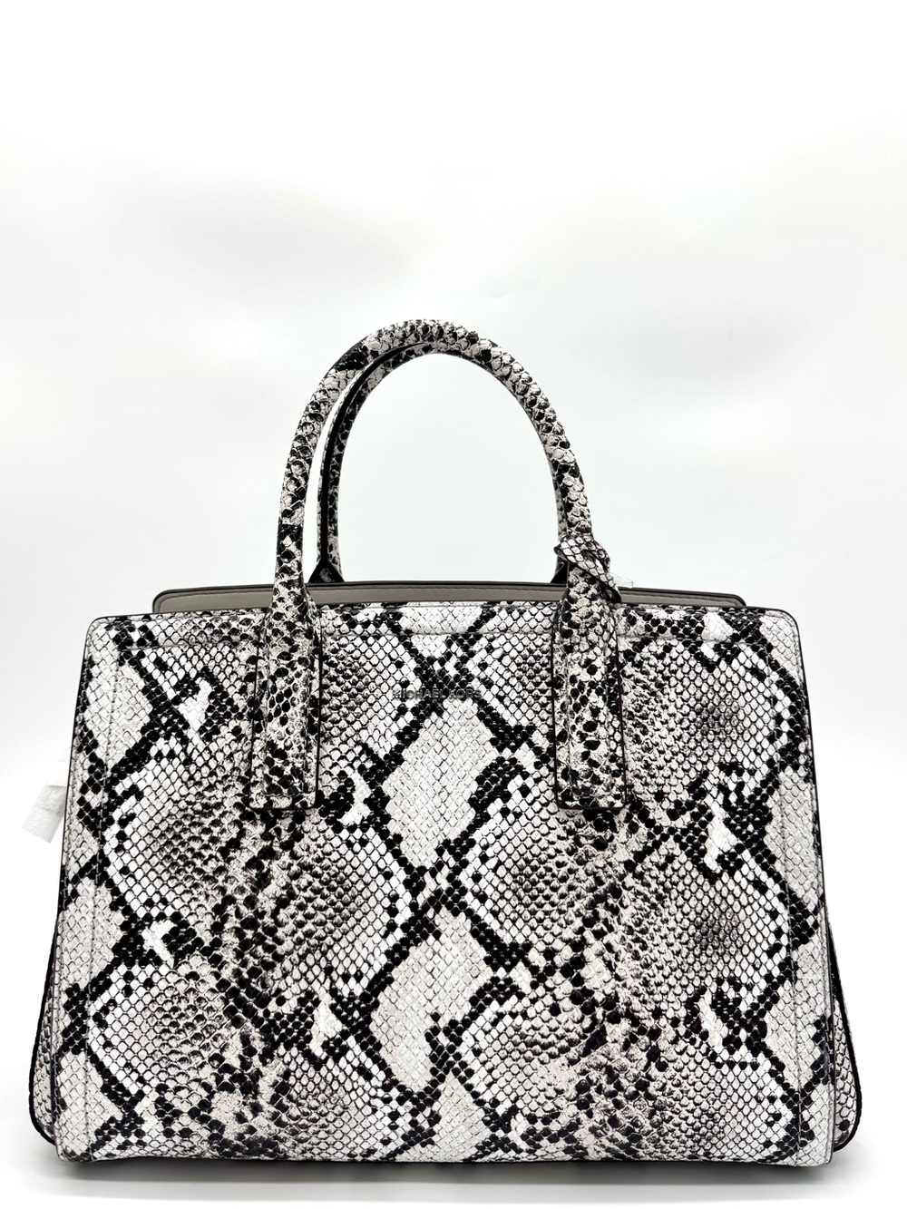Michael Kors Laila Medium Snakeskin Leather Satchel Bag-Aluminum